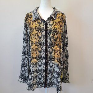 Aratta Silent Journey Button Down Multi-Print Blouse NWOT